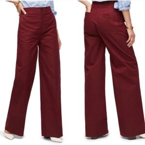 J Crew Frankie Wide Leg Twill Pant Burgundy Size 2